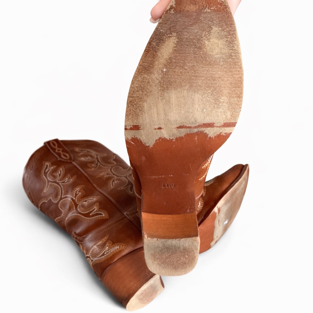 Cognac Embroidered Western Mid-Calf Boots Boho Cowgirl Rodeo Size 11.5 - Picture 7 of 10
